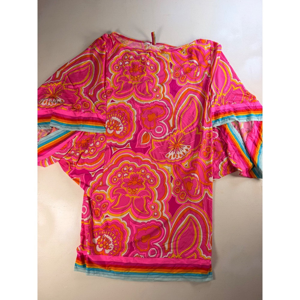 Trina Turk Tunic Top Womens O/S Pink Multi Excellent 25th Anniversary Retro 70s